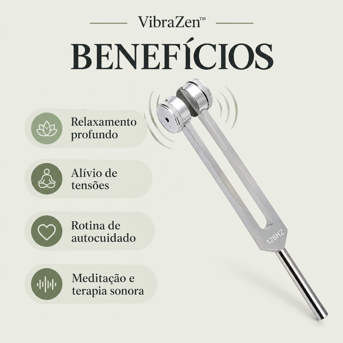 Diapasão Terapêutico VibraZen™ 128 Hz | Vibração Sonora para Relaxamento e Restauração energetica| purevital